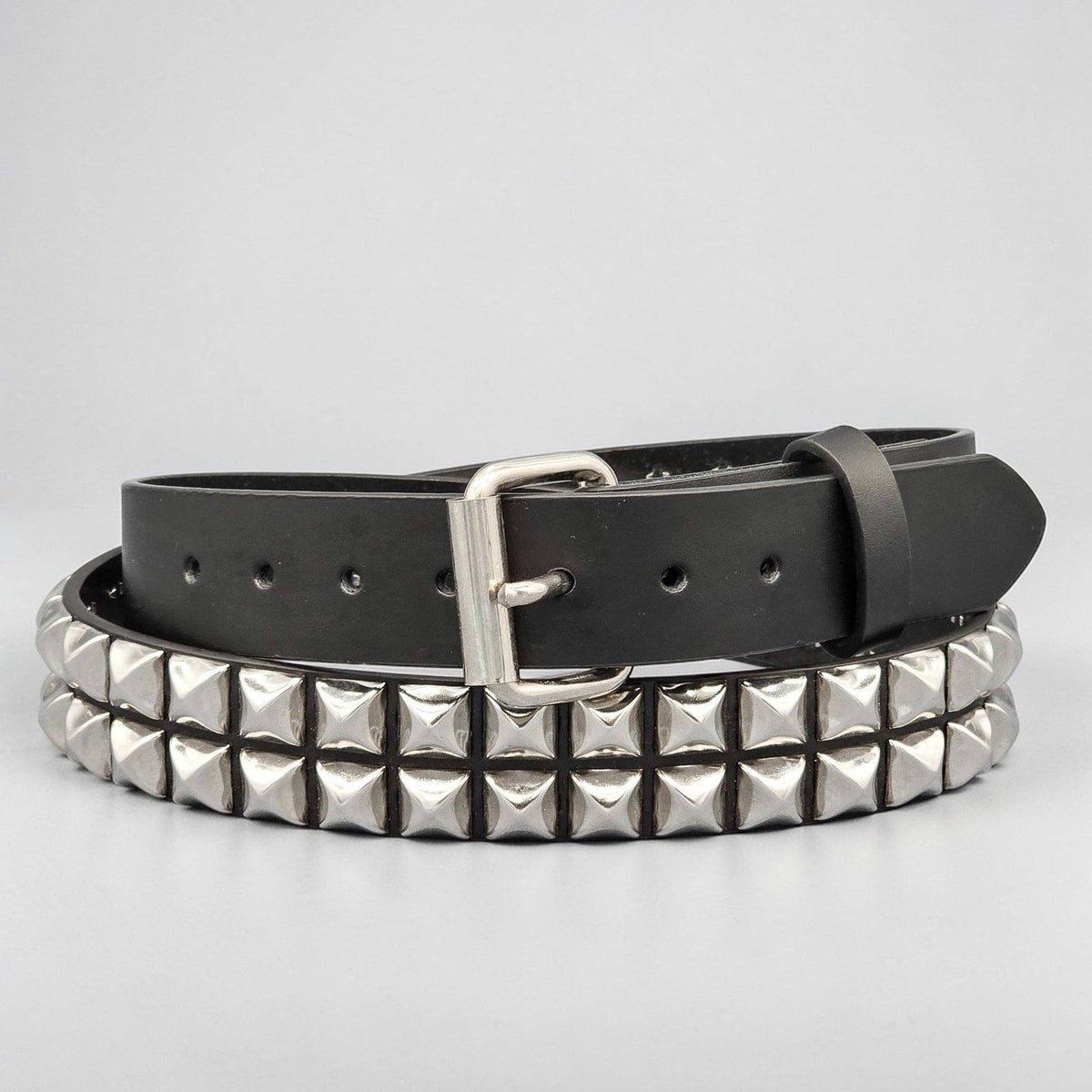 Funk Plus - Leren rave belt - 2 rijen  pyramid studs - Zwart