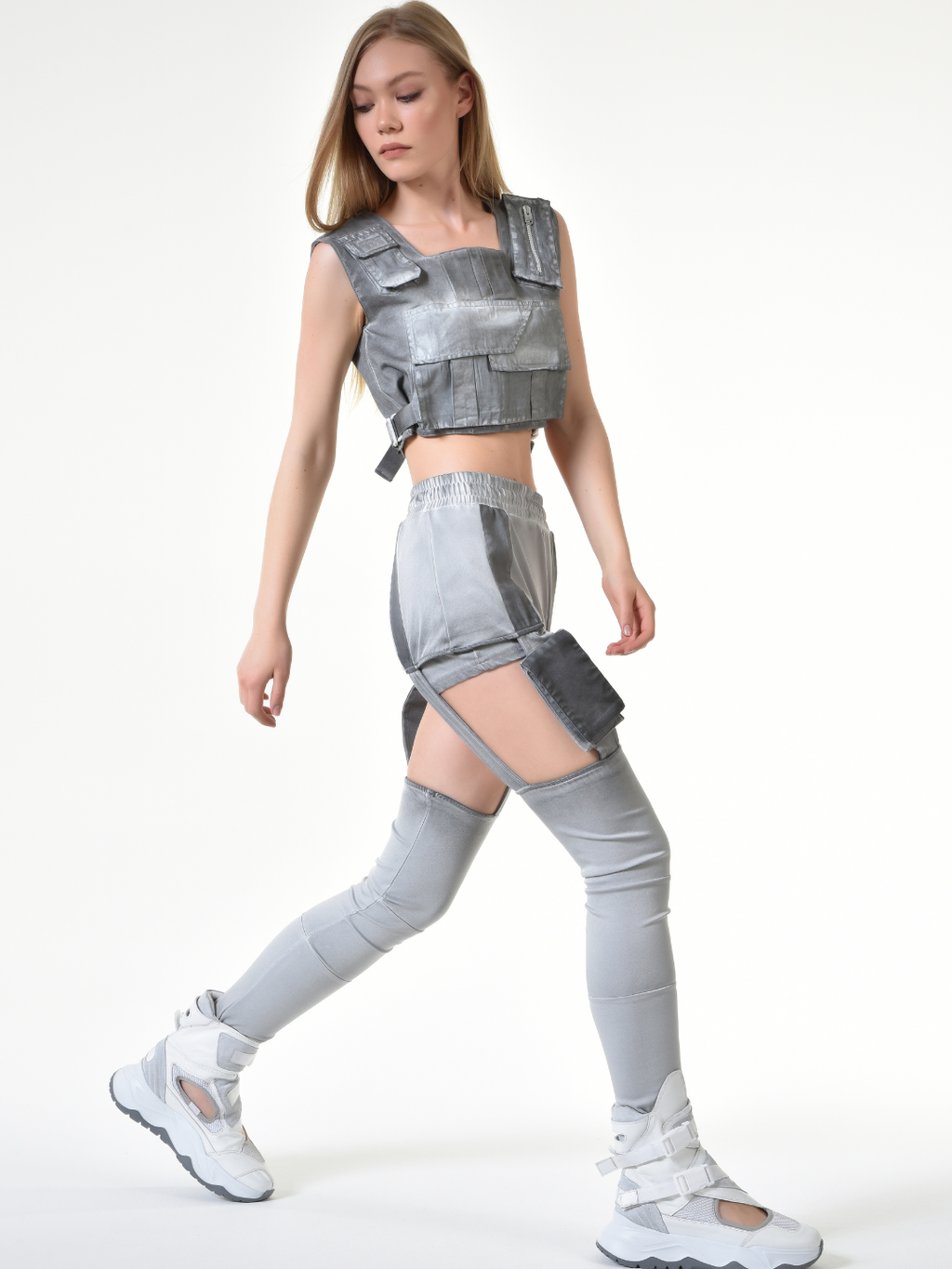 Open Thigh Multi Pocket Womens Pants