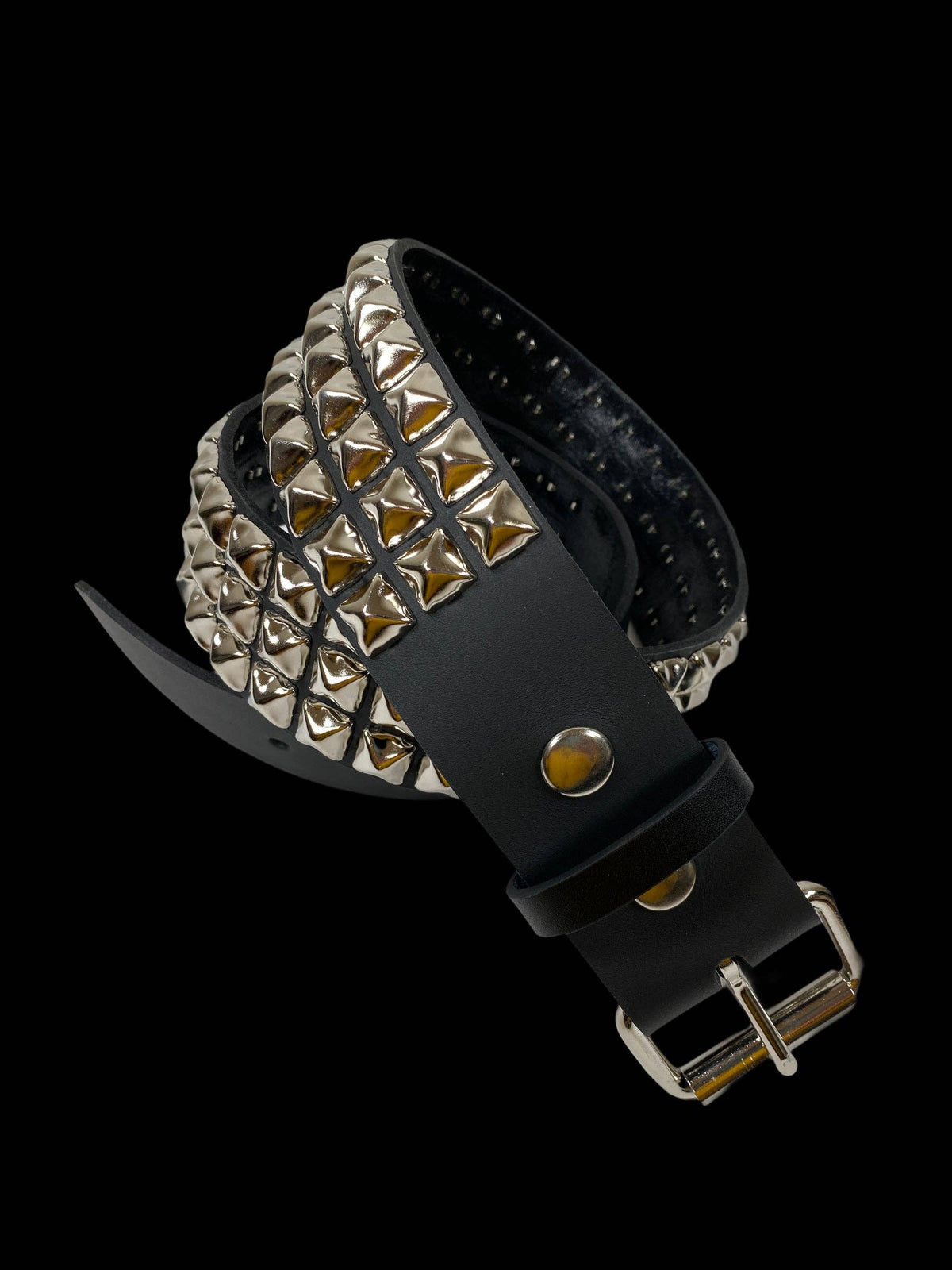 Funk Plus - Leren rave belt - 3 rijen pyramid studs - Zwart