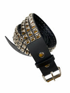 Funk Plus - Leren rave belt - 3 rijen pyramid studs - Zwart