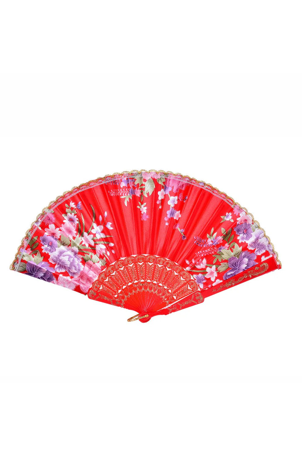 Festival Silk Fan - Red Blossoms