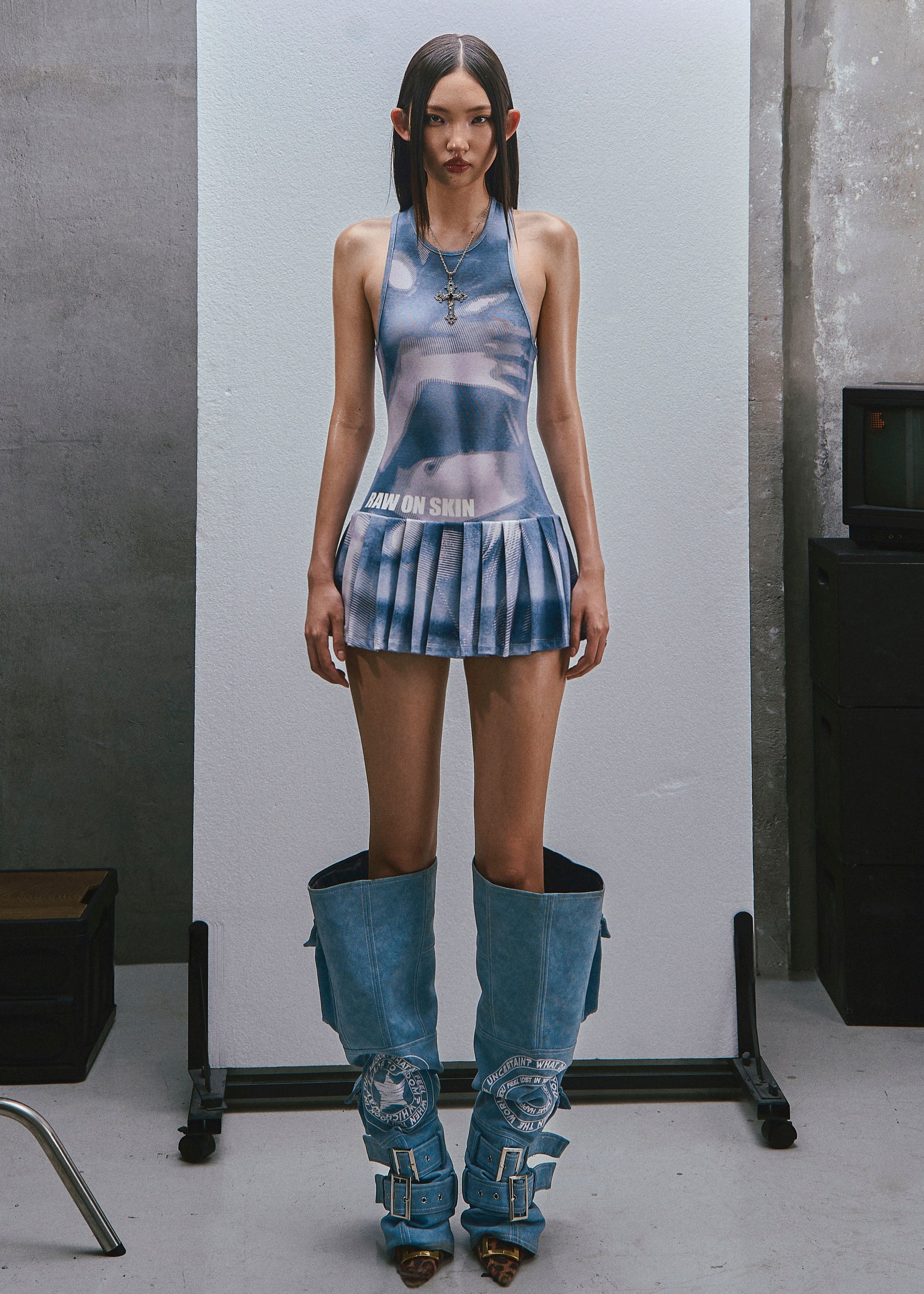 RAW Printed Tank Pleated Mini Dress