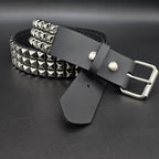 Funk Plus - Leren rave belt - 3 rijen pyramid studs - Zwart
