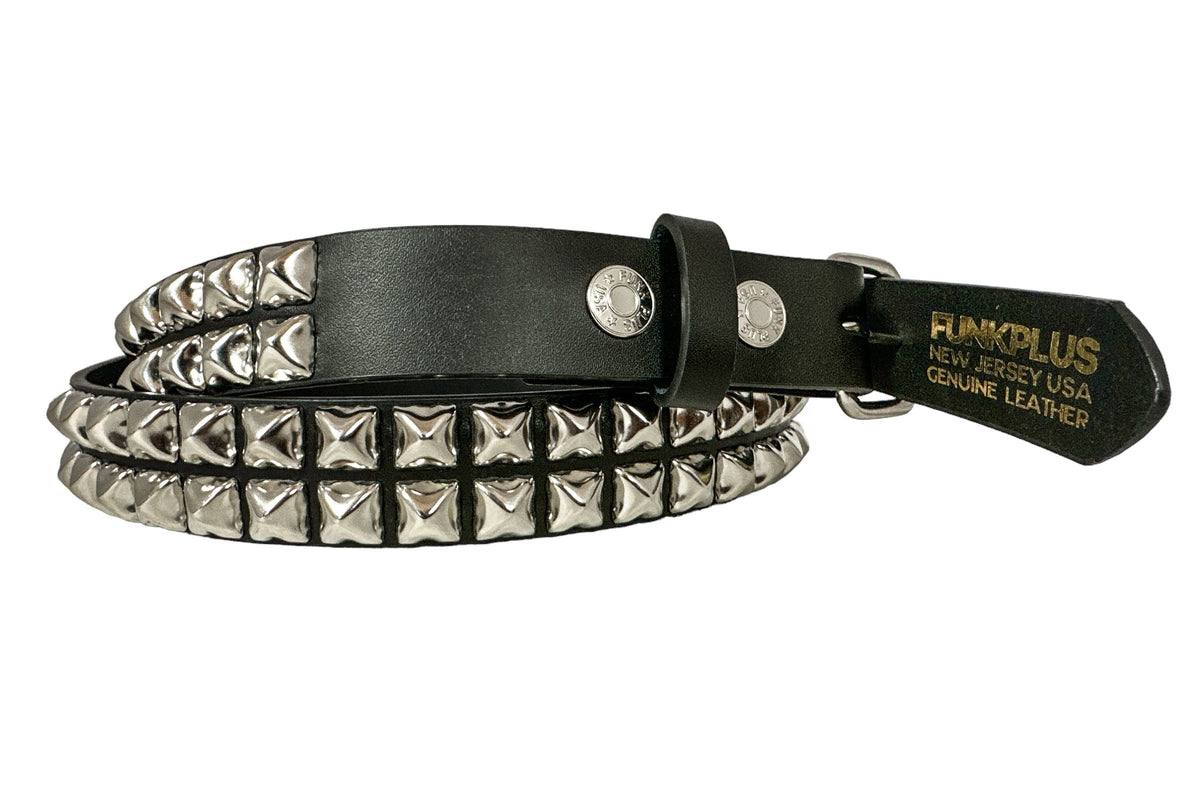 Funk Plus - Leren rave belt - 2 rijen  pyramid studs - Zwart