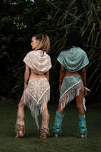 (4 in 1) Cream Laser Cut Mandala Fringe Shawl/Top/Skirt