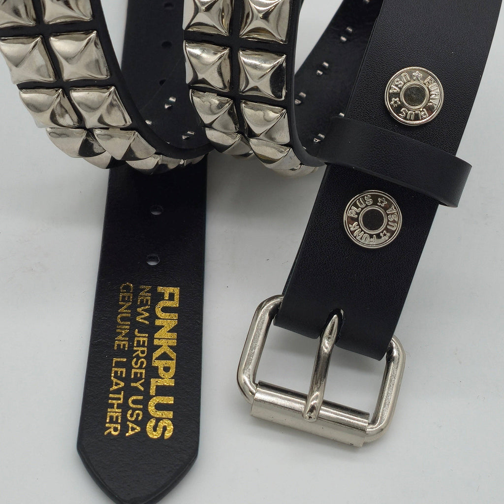 Funk Plus - Leren rave belt - 2 rijen  pyramid studs - Zwart