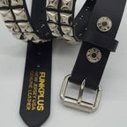 Funk Plus - Leren rave belt - 2 rijen  pyramid studs - Zwart