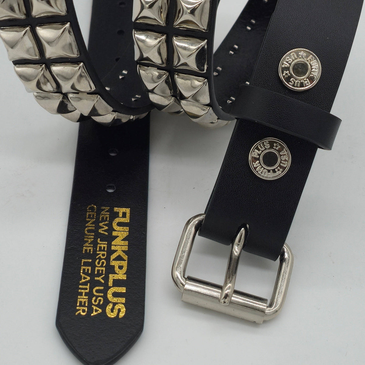Funk Plus - Leren rave belt - 2 rijen  pyramid studs - Zwart