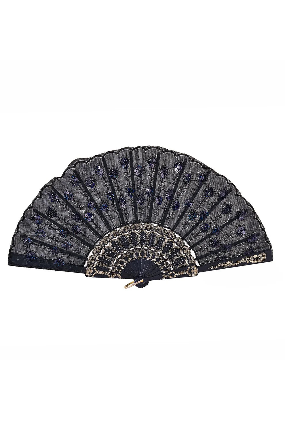 Peacock Sequin Fan - Black