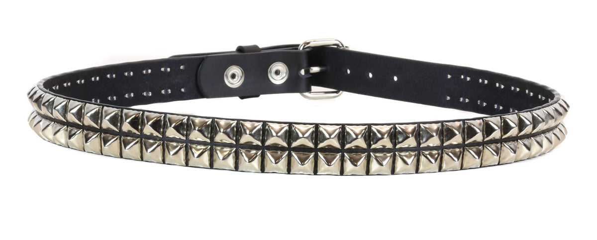 Funk Plus - Leren rave belt - 2 rijen  pyramid studs - Zwart