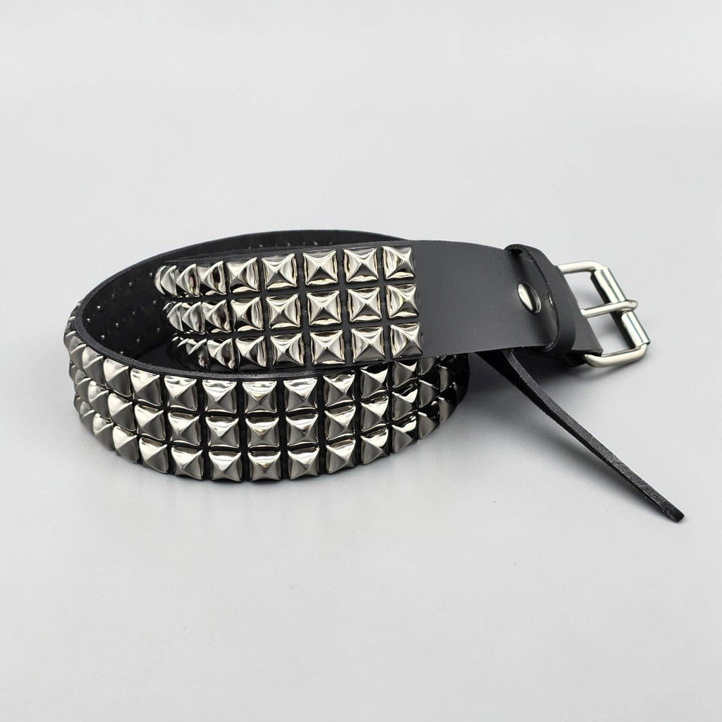 Funk Plus - Leren rave belt - 3 rijen pyramid studs - Zwart