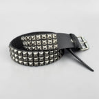 Funk Plus - Leren rave belt - 3 rijen pyramid studs - Zwart