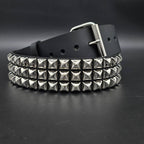 Funk Plus - Leren rave belt - 3 rijen pyramid studs - Zwart