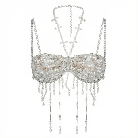 Aurora Clear Beaded Backless Carnival Top