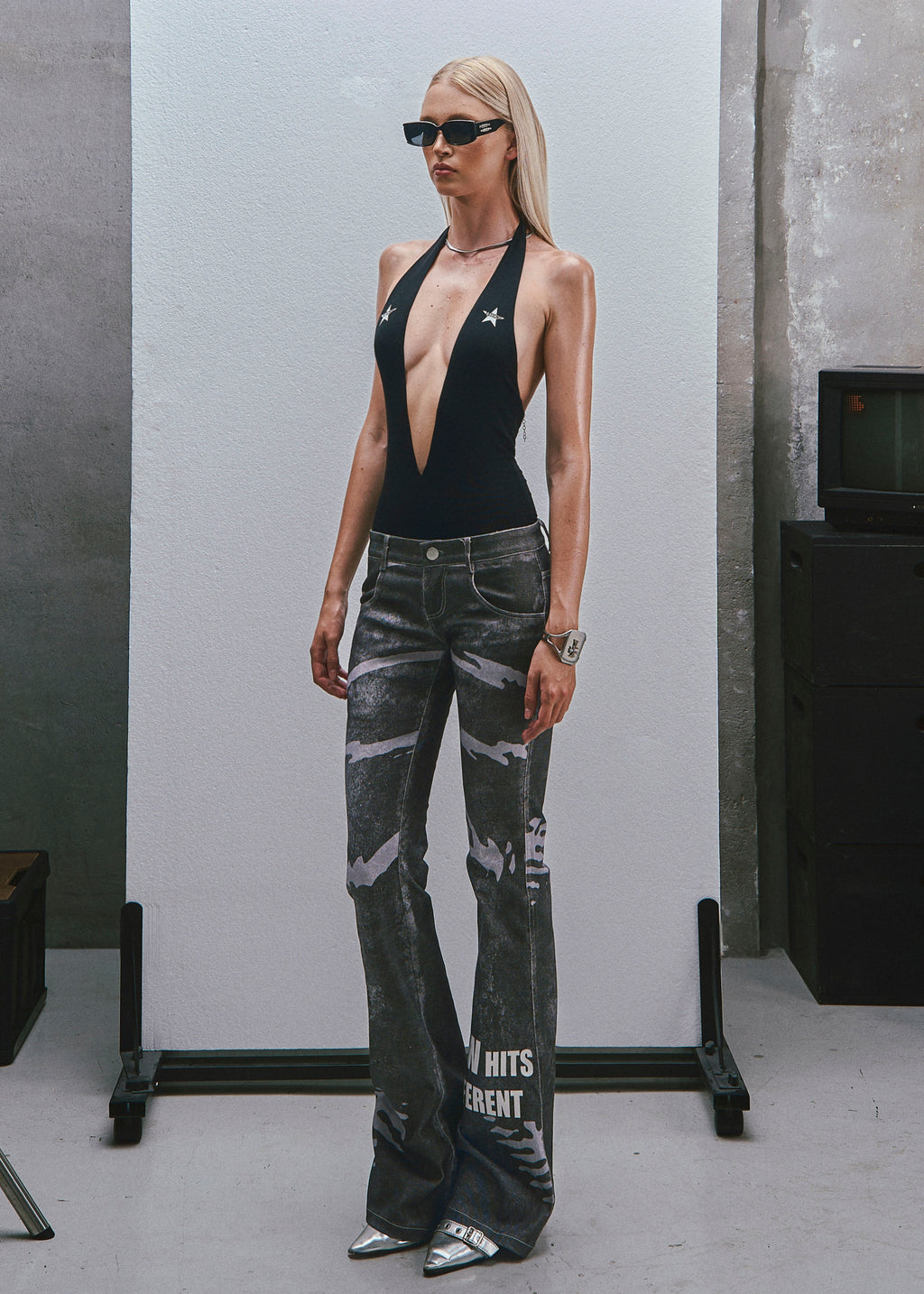 RAW Stars Printed Deep V Neck Bodysuit