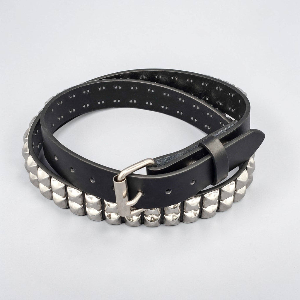 Funk Plus - Leren rave belt - 2 rijen  pyramid studs - Zwart