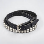 Funk Plus - Leren rave belt - 2 rijen  pyramid studs - Zwart