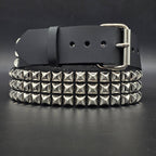Funk Plus - Leren rave belt - 3 rijen pyramid studs - Zwart