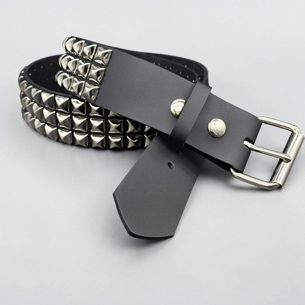 Funk Plus - Leren rave belt - 3 rijen pyramid studs - Zwart