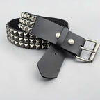 Funk Plus - Leren rave belt - 3 rijen pyramid studs - Zwart