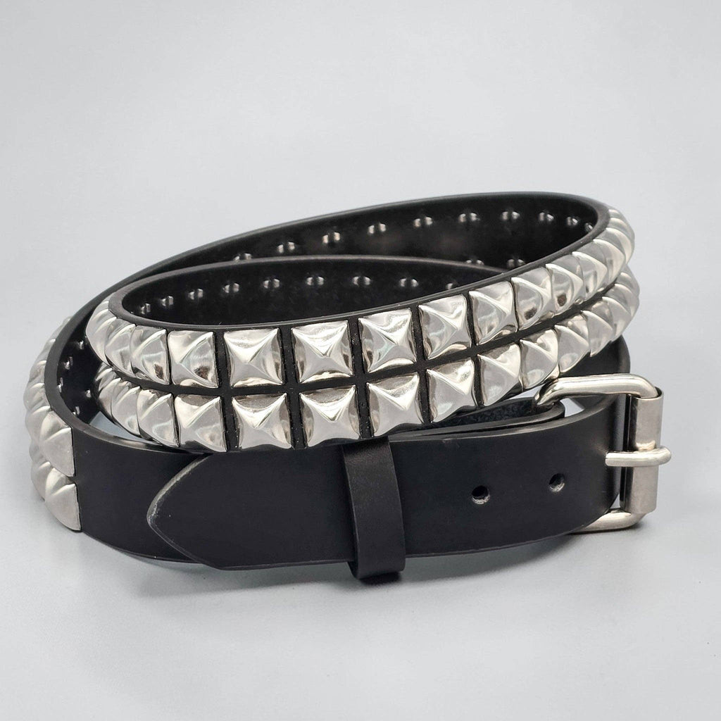 Funk Plus - Leren rave belt - 2 rijen  pyramid studs - Zwart