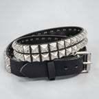 Funk Plus - Leren rave belt - 2 rijen  pyramid studs - Zwart