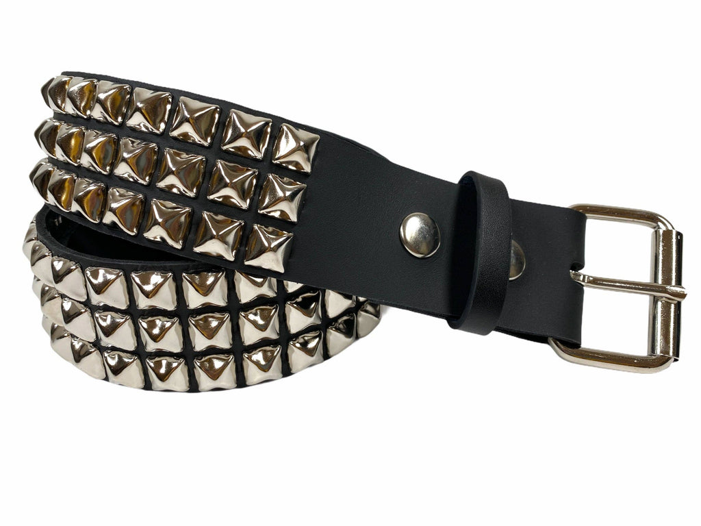 Funk Plus - Leren rave belt - 3 rijen pyramid studs - Zwart
