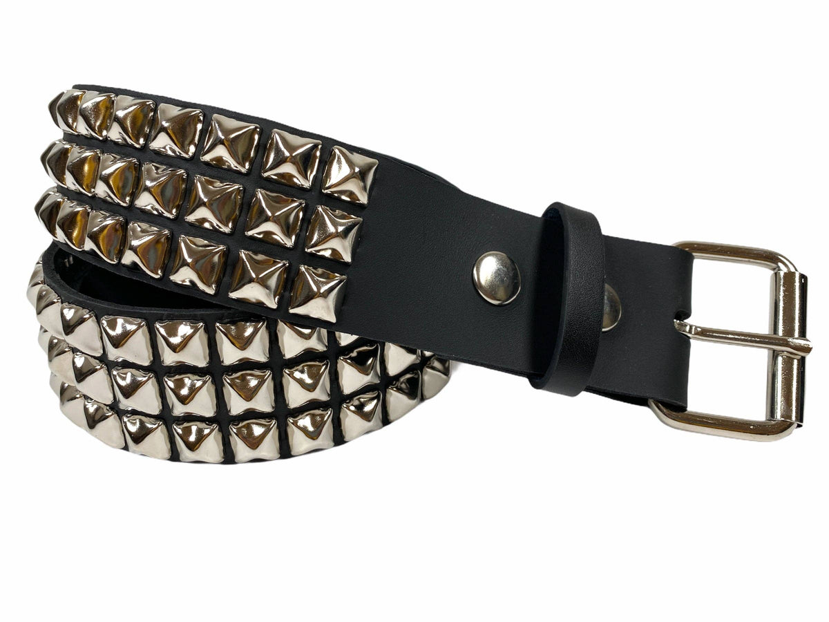 Funk Plus - Leren rave belt - 3 rijen pyramid studs - Zwart