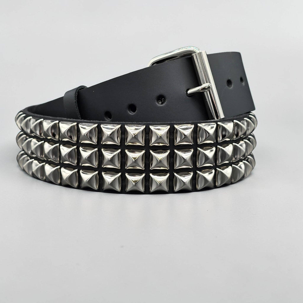 Funk Plus - Leren rave belt - 3 rijen pyramid studs - Zwart