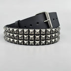 Funk Plus - Leren rave belt - 3 rijen pyramid studs - Zwart