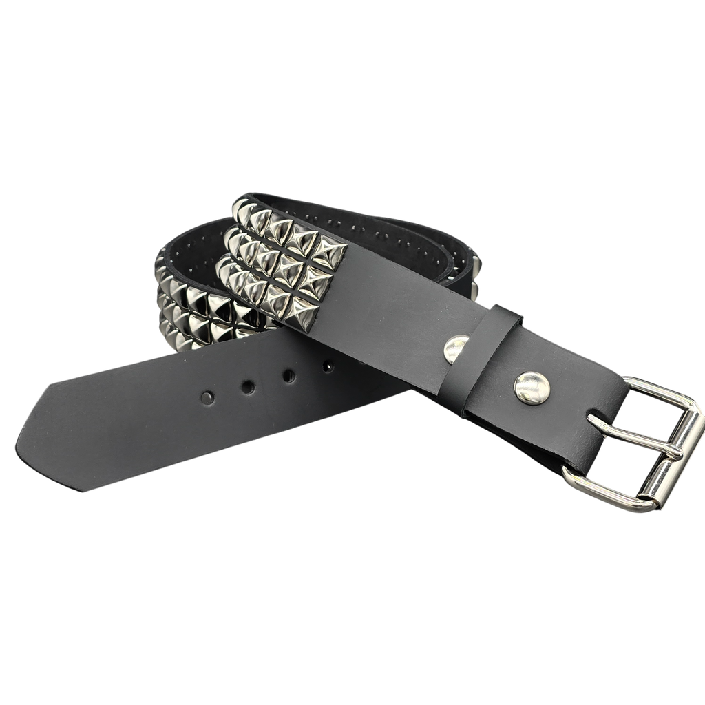 Funk Plus - Leren rave belt - 3 rijen pyramid studs - Zwart