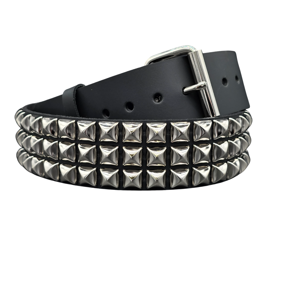 Funk Plus - Leren rave belt - 3 rijen pyramid studs - Zwart