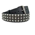 Funk Plus - Leren rave belt - 3 rijen pyramid studs - Zwart
