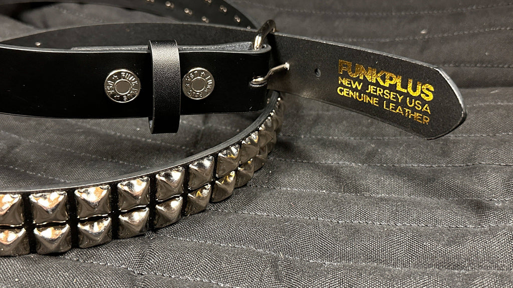 Funk Plus - Leren rave belt - 2 rijen  pyramid studs - Zwart