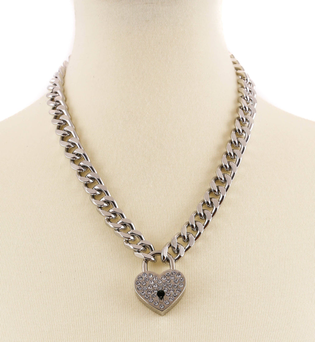 cuban chain rhinestone heart necklace