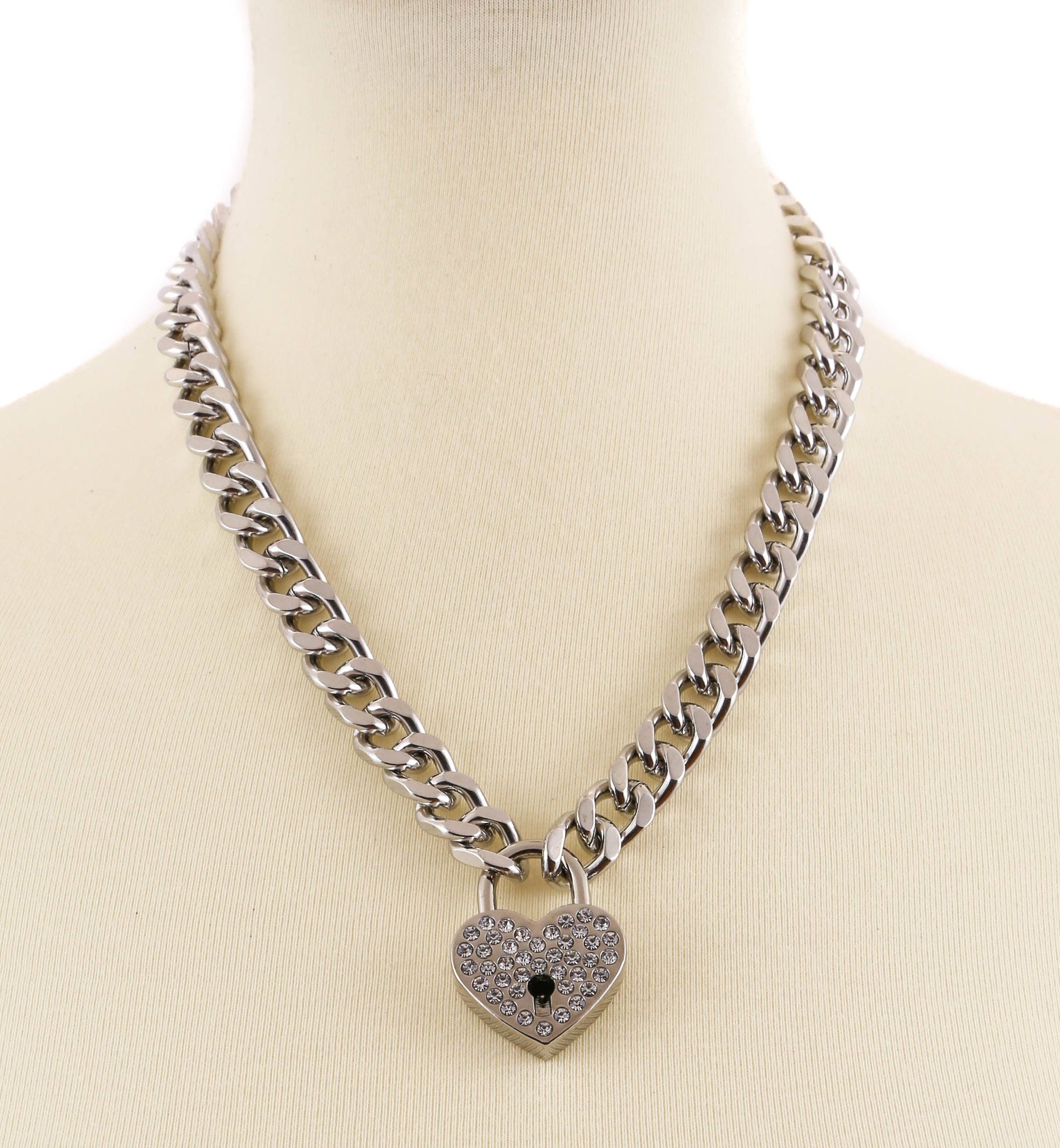 cuban chain rhinestone heart necklace