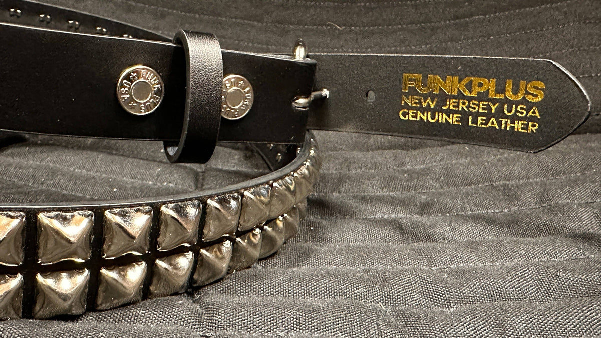 Funk Plus - Leren rave belt - 2 rijen  pyramid studs - Zwart