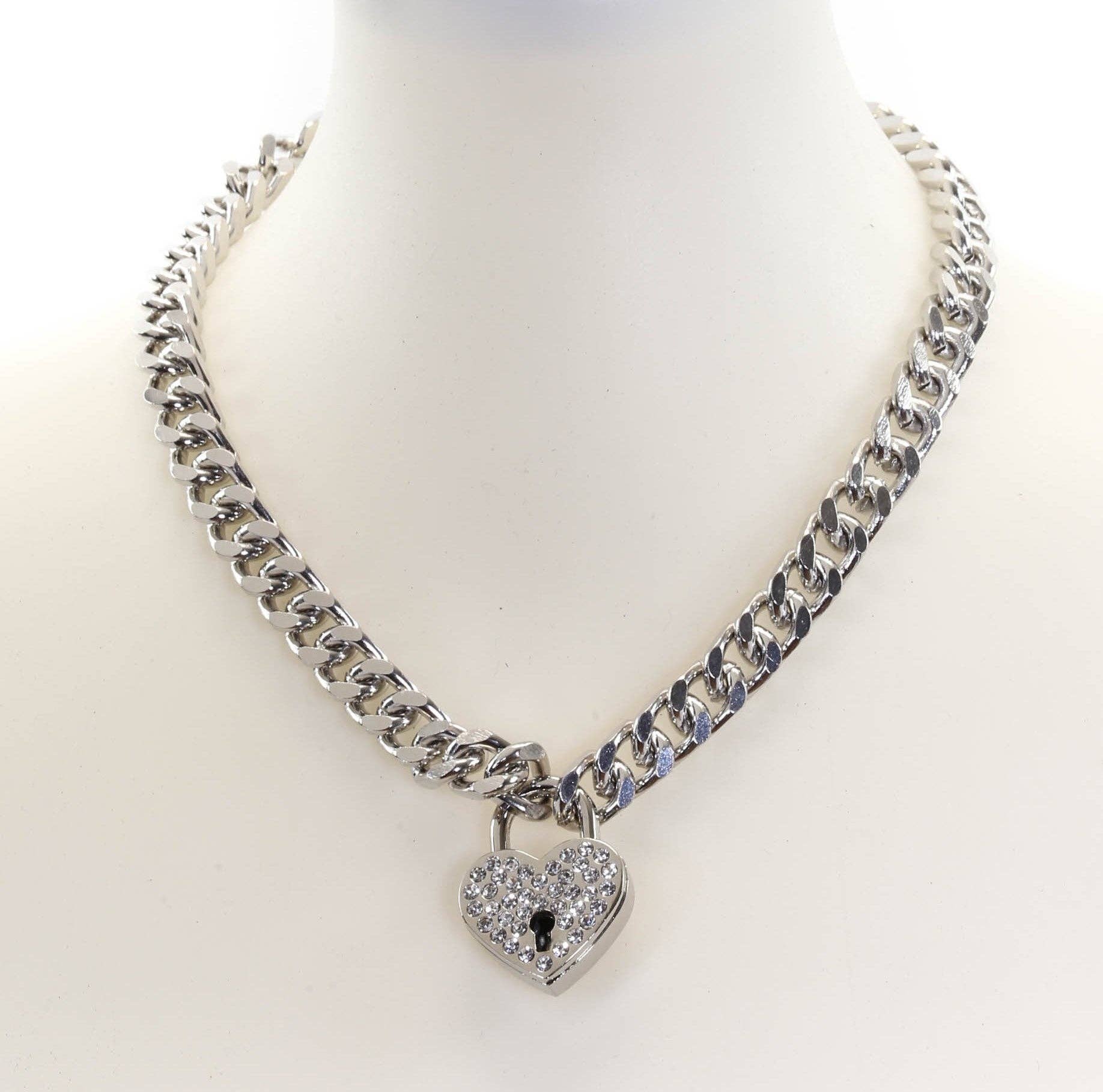 cuban chain rhinestone heart necklace
