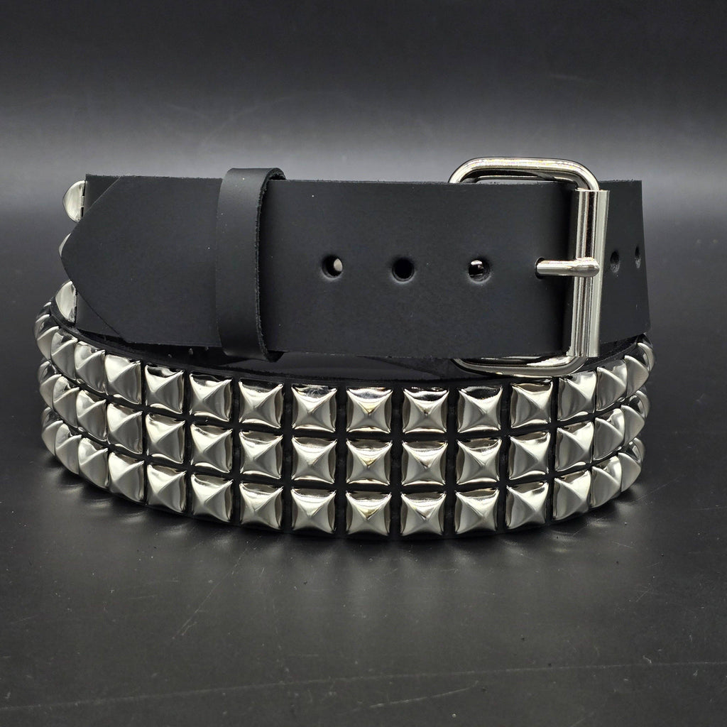 Funk Plus - Leren rave belt - 3 rijen pyramid studs - Zwart