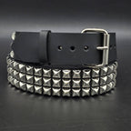 Funk Plus - Leren rave belt - 3 rijen pyramid studs - Zwart