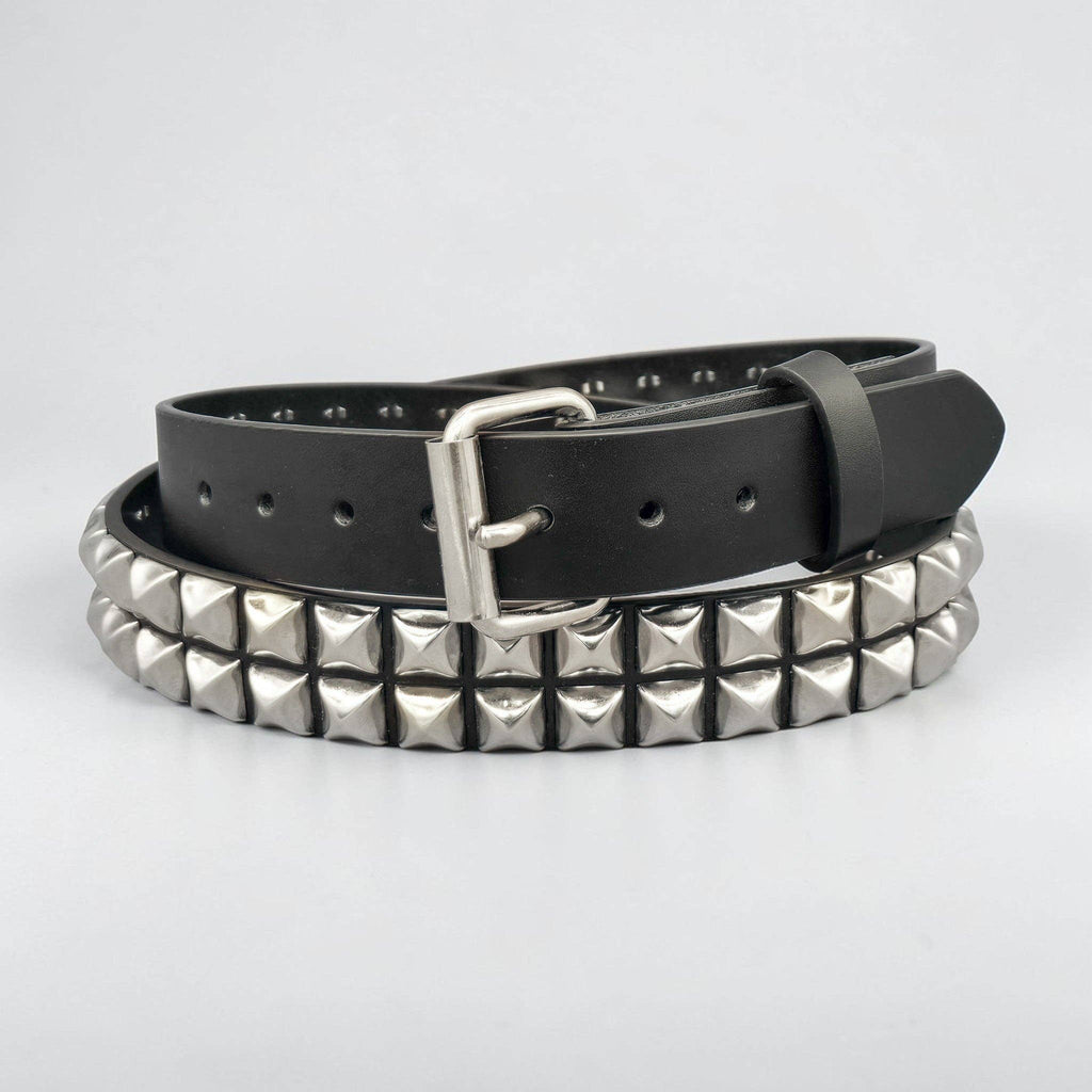 Funk Plus - Leren rave belt - 2 rijen  pyramid studs - Zwart