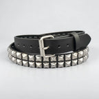 Funk Plus - Leren rave belt - 2 rijen  pyramid studs - Zwart