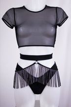 Exes Lingerie - Rhinestone fringe belt - Black