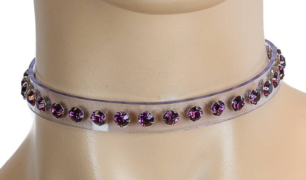 Funk Plus - Transparent Vinyl Choker with Rhinestones – Available in Light Pink and Aurora