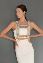 Artemisia Pearl Beaded Mesh Top, Luxury Harness | Best Seller