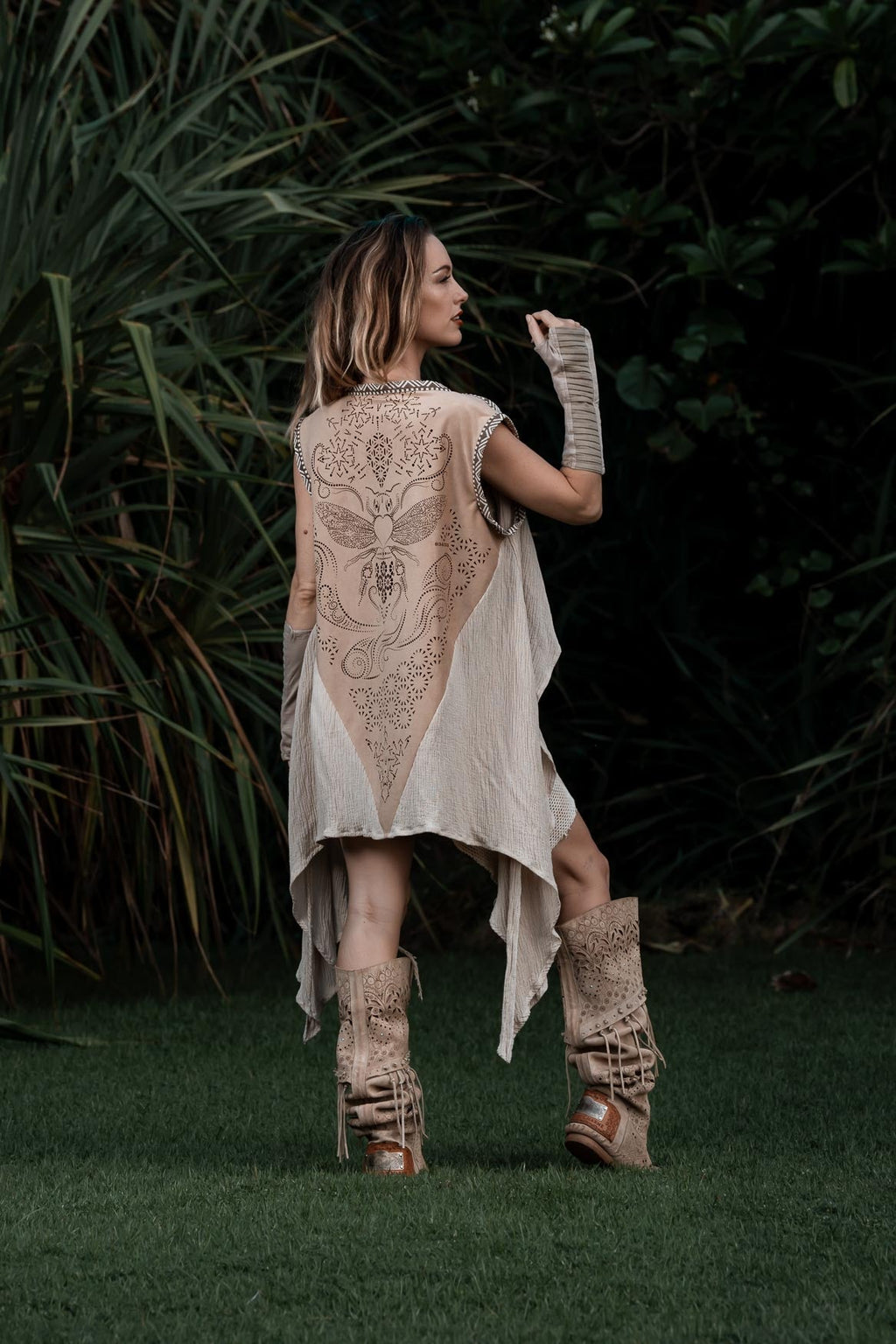 Bee Cosmic Laser Cut Vest (Beige)