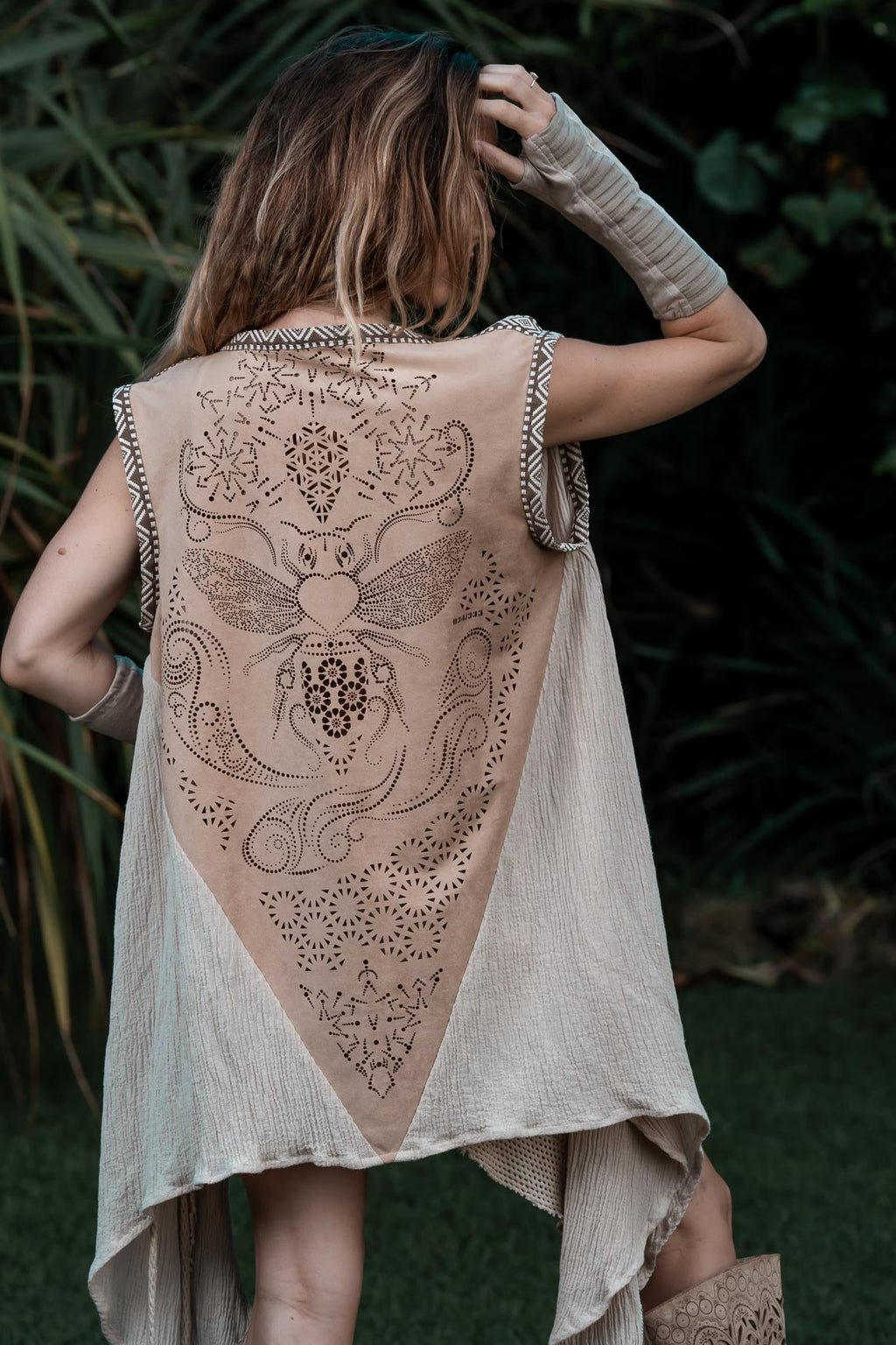 Bee Cosmic Laser Cut Vest (Beige)