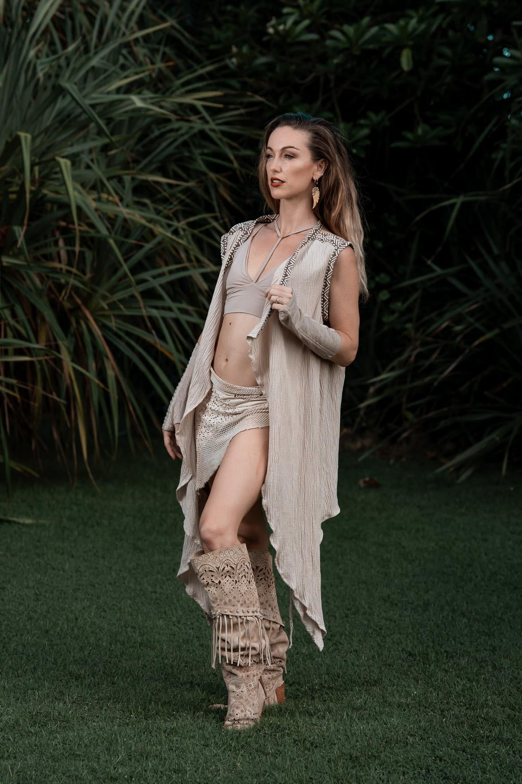 Bee Cosmic Laser Cut Vest (Beige)