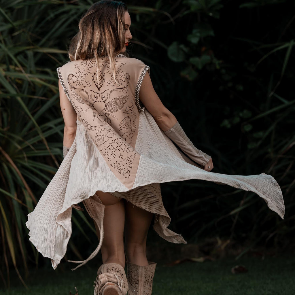 Bee Cosmic Laser Cut Vest (Beige)