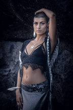 Black Mandala Fringe Shawl, Top & Skirt (3 in 1)